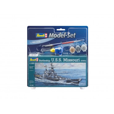 KIT PARA MONTAR REVELL MODEL SET NAVIO DE GUERRA U.S.S. MISSOURI WWII 1/1200 27 PEÇAS COMPLETO COM TINTAS COLA E PINCEL REV 65128